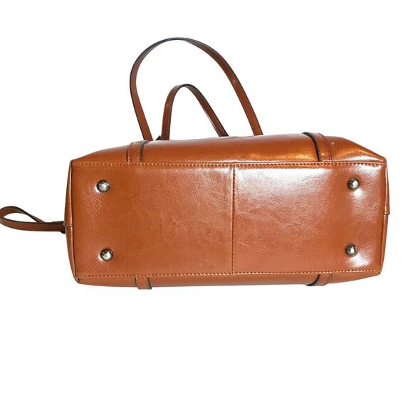 Brown Shoulder Handbag Faux Leather Tote Bag Zip Top - Picture 3 of 10